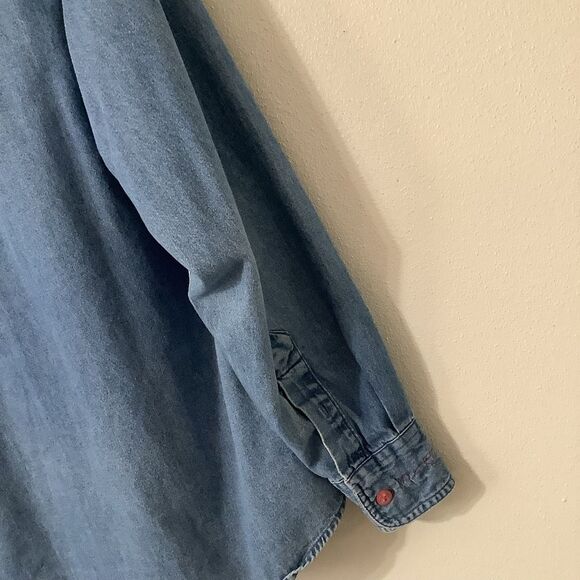 Vintage 90s Western Cottagecore Grandmacore Pink Embroidered Denim Blouse Medium - Picture 10 of 11